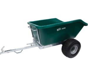 500 Litre ATV Tipping Trailer (Green) front/side view