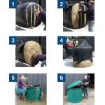 TidyWrap Recycling Bin showing 6 steps from hay bail to bin liner